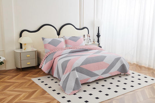 Nestloom 3 Pc Printed Bedcover With Bedsheet and Pillow Cover- Stacy Range