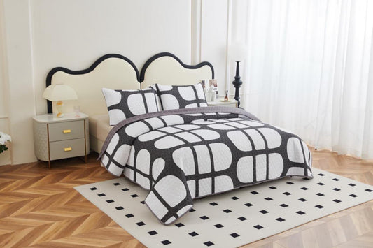 Nestloom 3 Pc Printed Bedcover With Bedsheet and Pillow Cover- Stacy Range