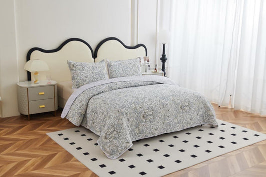 Nestloom 3 Pc Printed Bedcover With Bedsheet and Pillow Cover- Stacy Range