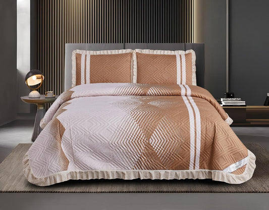 Florence Super Soft Printed Bedcover with Frills & Piping - All-Season, Anti-Allergic Fabric, 2 Pillow Cases