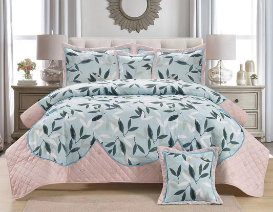 5 Pcs Cotton Bedcover Set | 3 Layer Printed Bed Cover | Coloured Cotton Ball Frills | Super Soft