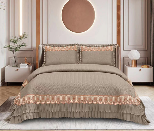 Premium Quilted Bedcover Set with Lace - King Size, 2 Pillow Cases, 8 Colours