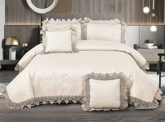 Nestloom 5 Pcs Tensil Thread Quilted Bedcover With 2 Pillow Cover +2 Cution case