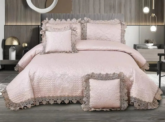 Nestloom 5 Pcs Tensil Thread Quilted Bedcover With 2 Pillow Cover +2 Cution case